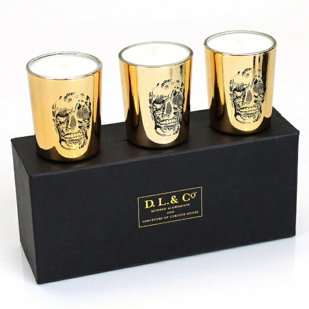 DL&CO : Delft Skull Gold Votive Tumbler Candles